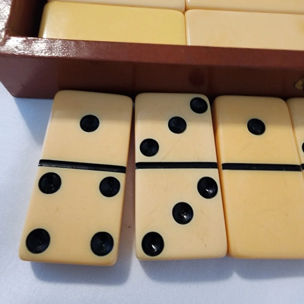 Vintage Set of Thick Butterscotch Bakelite Catalin Crisloid Double Six Dominoes